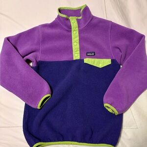 Patagonia Kids Girls M 10 Color Block Fleece Pullover Purple Green